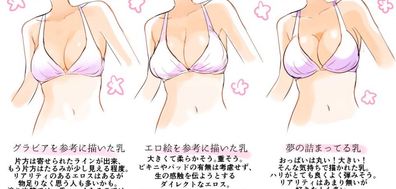 おっぱいを描く際に役立ちそう！ 巨乳や貧乳を3パターンに描き分けた解説イラスト …