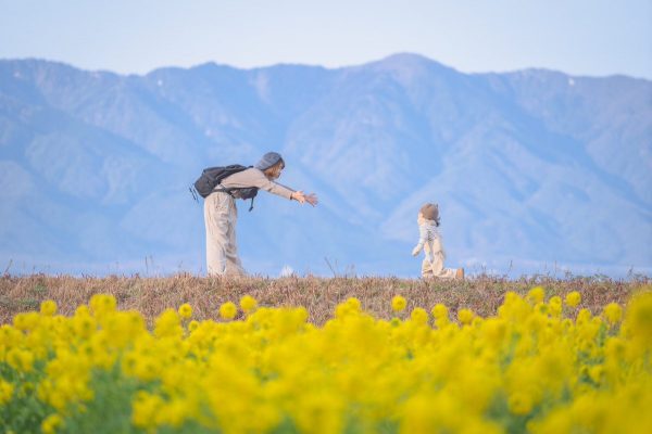 手を差し出す母と小さい息子